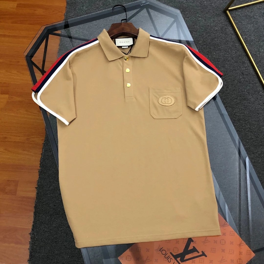 Gucci T-shirt Classic Striped Embroidery POLO Short Sleeve Turn-down Collar Shirt Unisex Summer Solid Color Loose Fit T Business Commuter Short Sleeve Shirt Plus Size