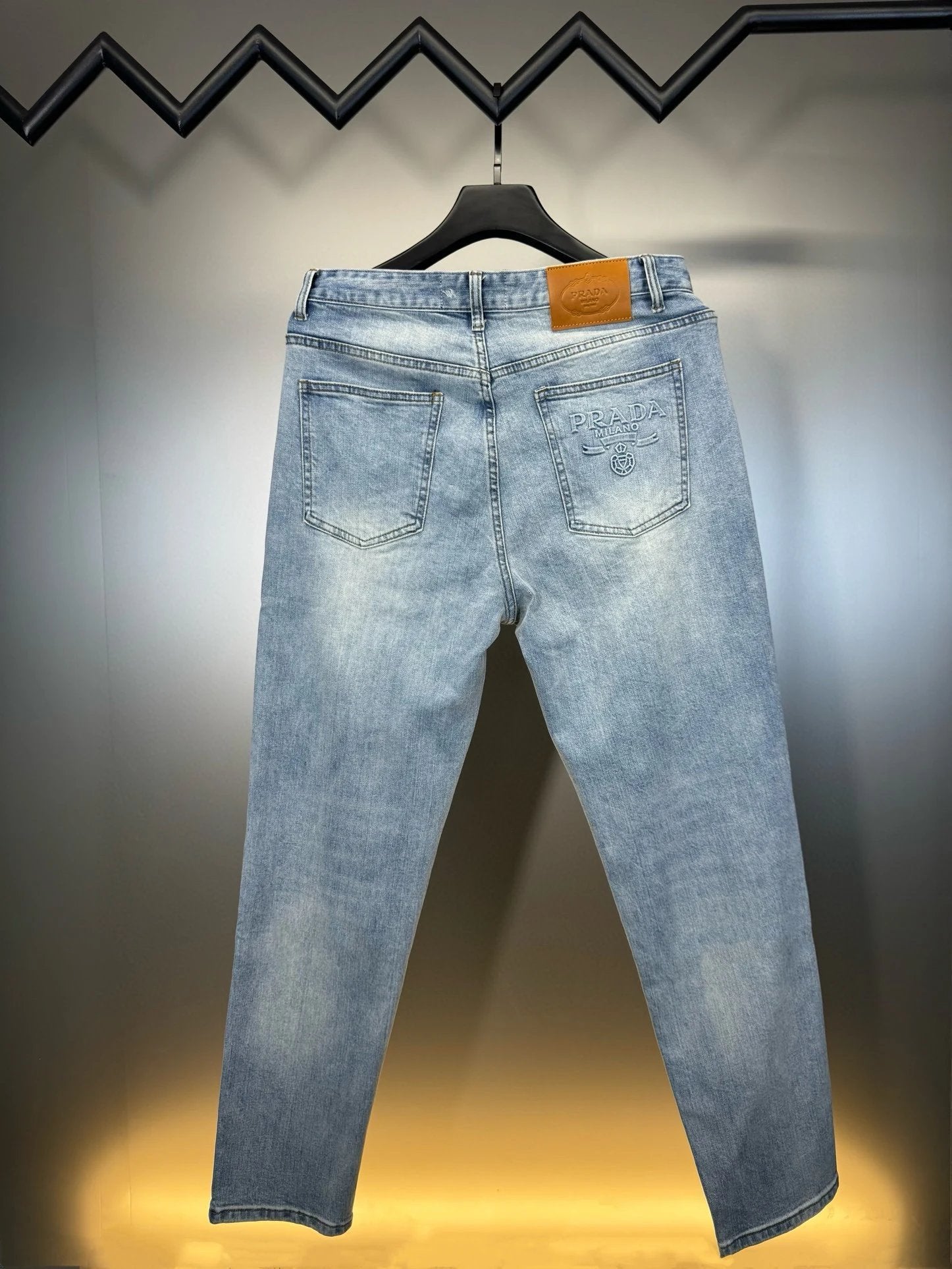 PRADA Jeans Stereo Letters logo Washed Blue Jeans Autumn Winter New Unisex Straight Long Pants Loose Casual Wide Leg High Waist