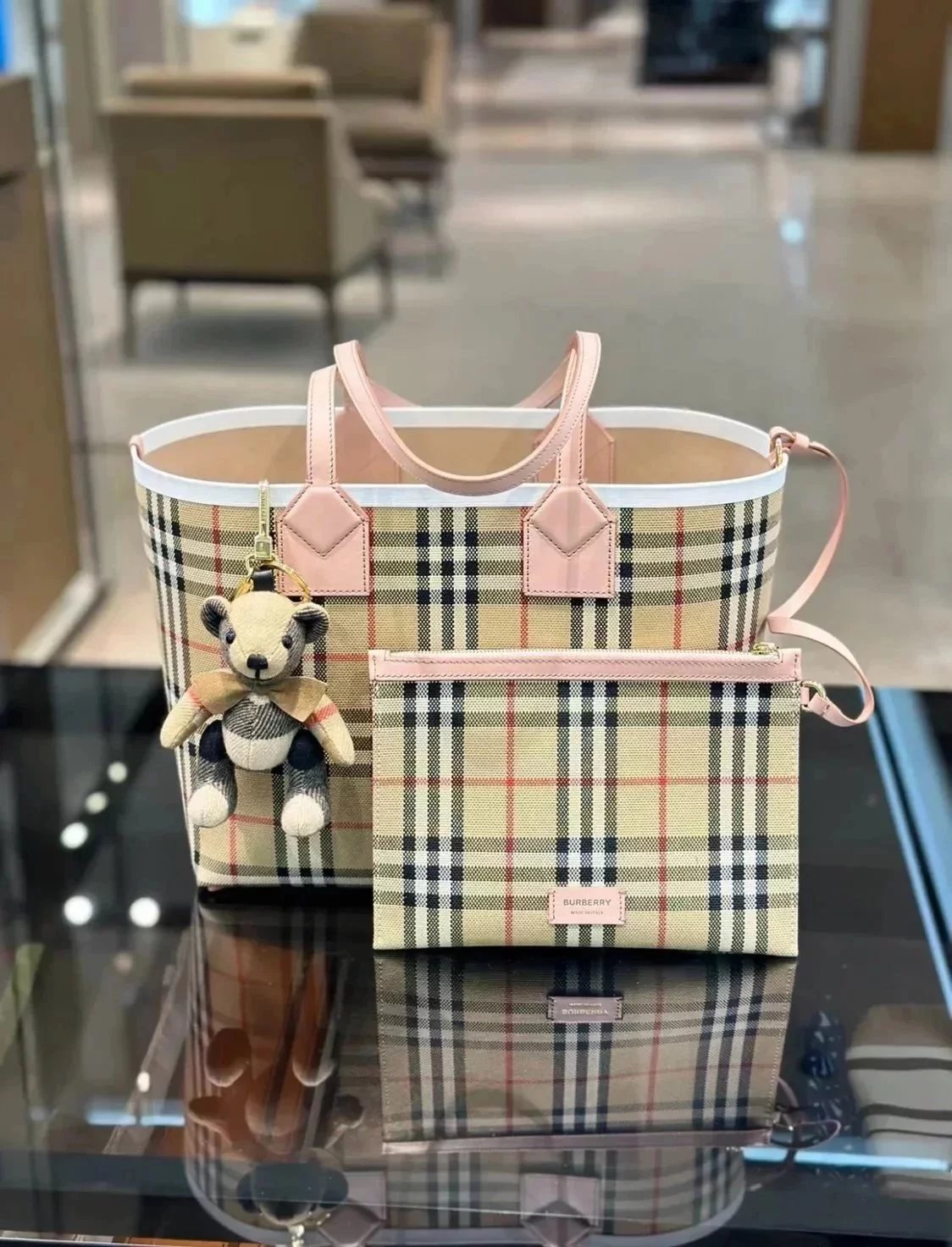 Burberry Women's Bag Top version 【Version Surrogate Shopping Babaojia Tote Bag420503】24New Plaid Cotton Canvas Tote Shopping Bag Mother Bag Coin Purse Vegetable Basket Bag Portable Mummy Bag Large Capacity Shopping Bag Handbag Backpack New Women's Bag