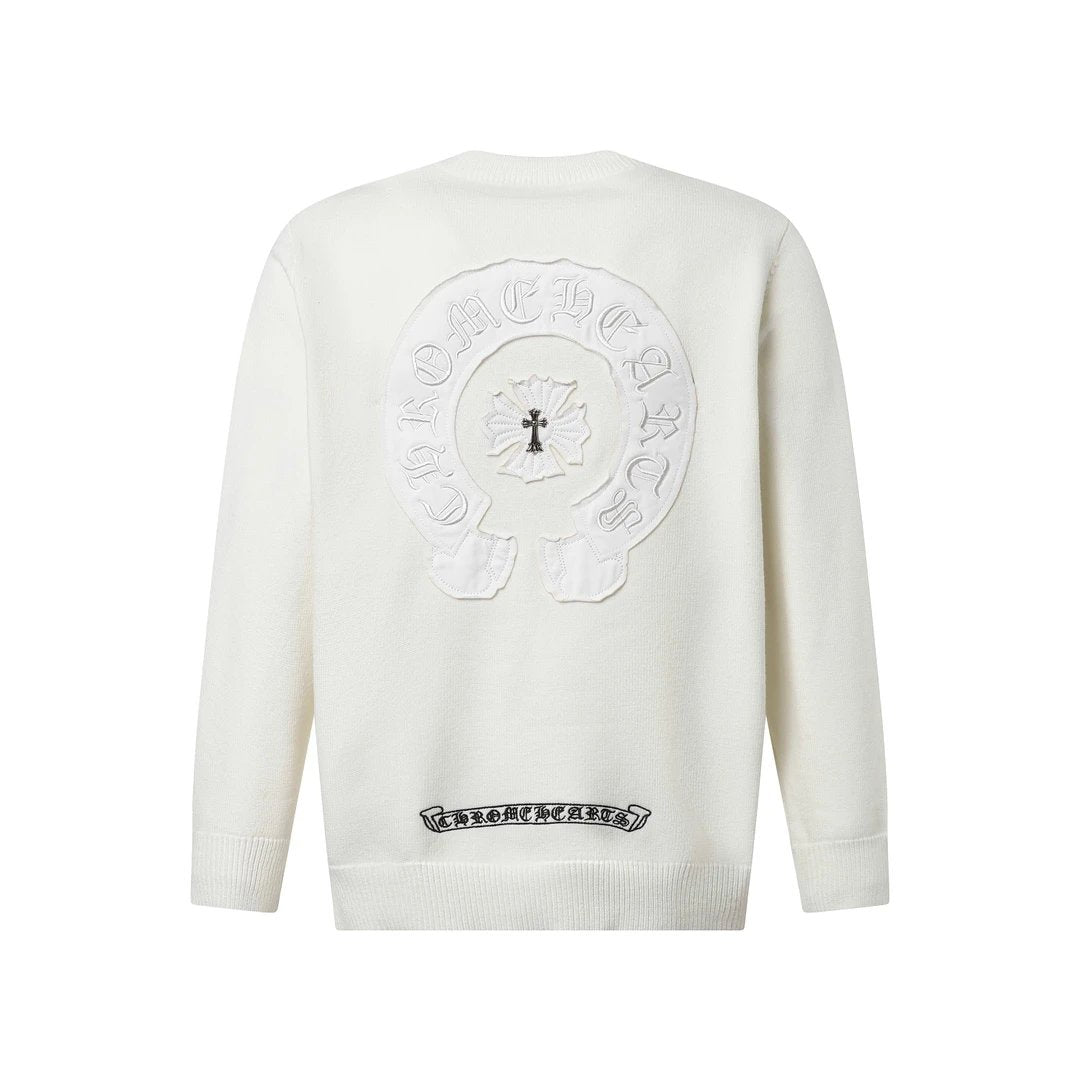 Chrome Hearts Sweater Front Patch Embroidery Back Large logo Appliqué Embroidered Round Neck Long Sleeve Sweater Thickened Lazy Style OS Loose Fit Unisex Top Jacket Versatile Casual Wearable Inside and Outside