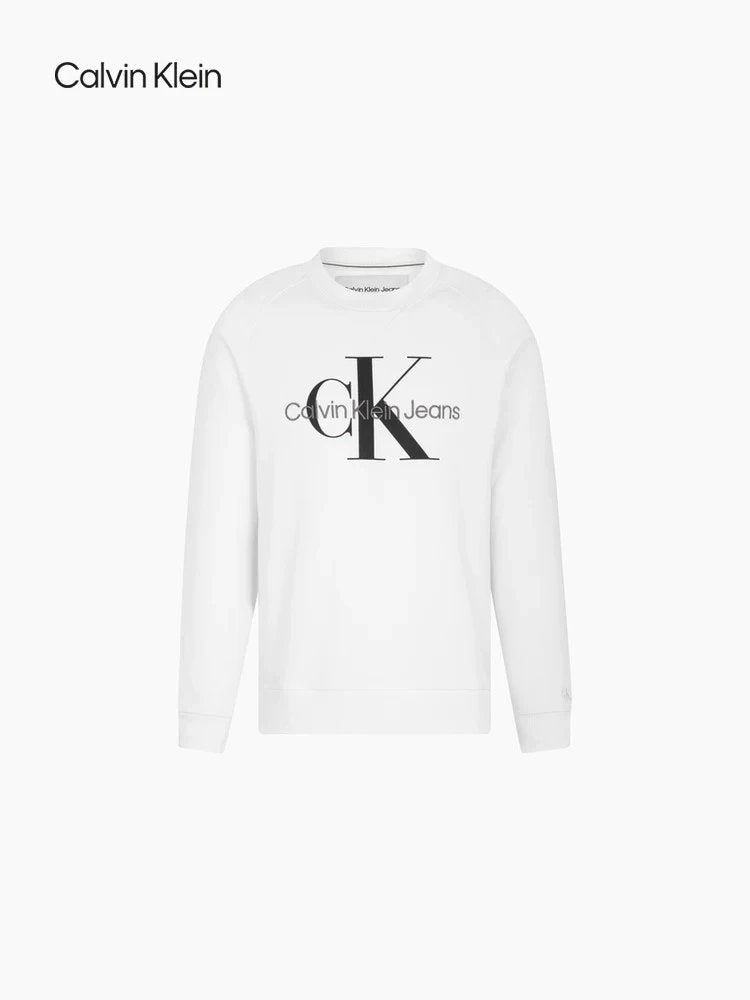 Calvin Klein Hoodie Top Version Spring and Autumn Men's Casual round Neck Cotton Overlapping Embroidery Printed Pullover Sweatshirt J320787