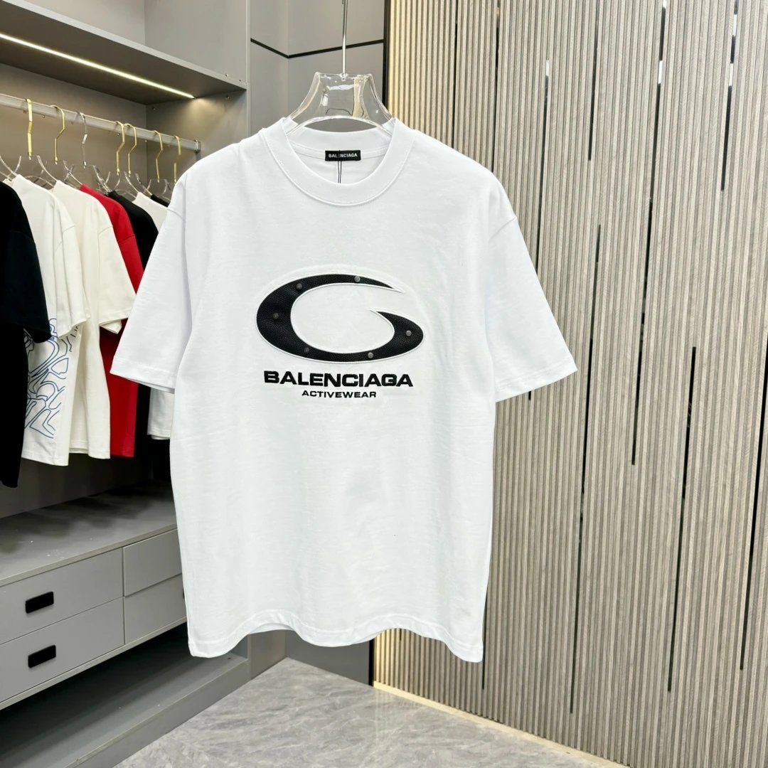 Balenciaga T-shirt Chest Patch Embroidery logo round Neck Short Sleeve25ss New Pure Cotton Unisex Style T T-shirt OS Loose Fit Base Shirt Half Sleeve T-Shirt Top Half Sleeve