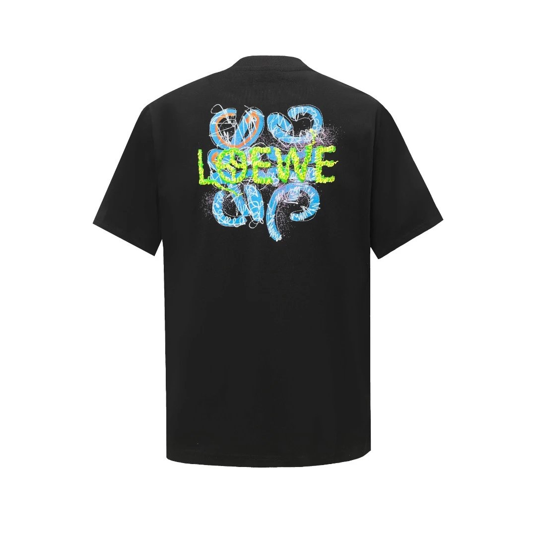 LOEWE T-shirt Back3D 3D Embossed Letter Print logo round Neck Short Sleeve25ss New Pure Cotton Unisex Style T Casual T-Shirt Base Layer Shirt OS Loose Fit Half Sleeve Top Plus Size