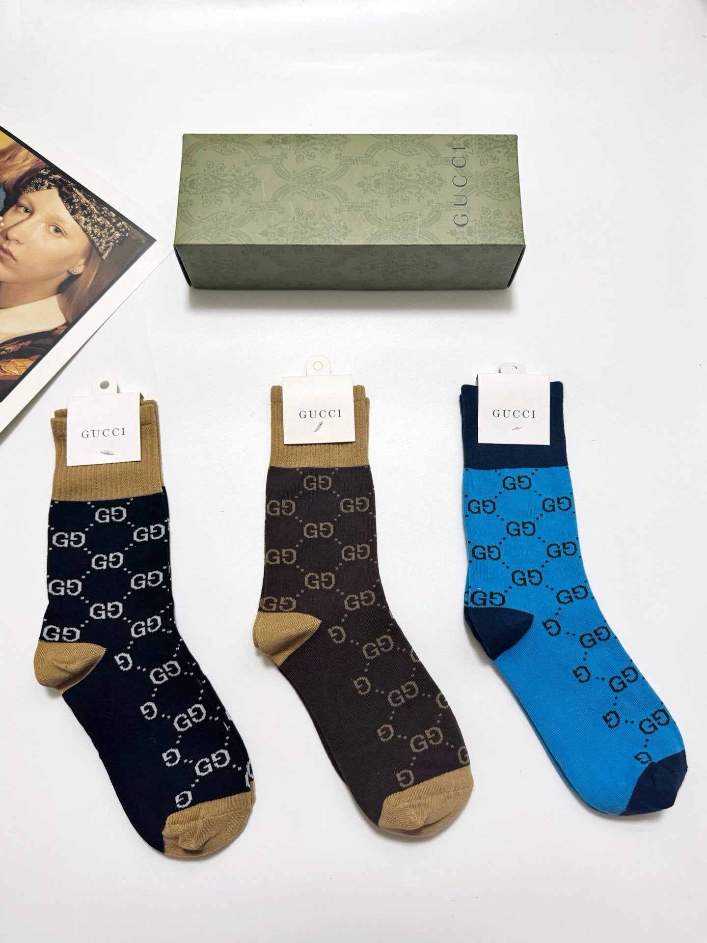 Gucci Sock 【a Box3Double】Classic Letters logo Breathable and Stylish Pure Cotton Mid-Calf Socks25ss New Cotton Socks Spring Summer Autumn Thin Business Sports Casual Versatile Deodorant Sweat-Absorbing