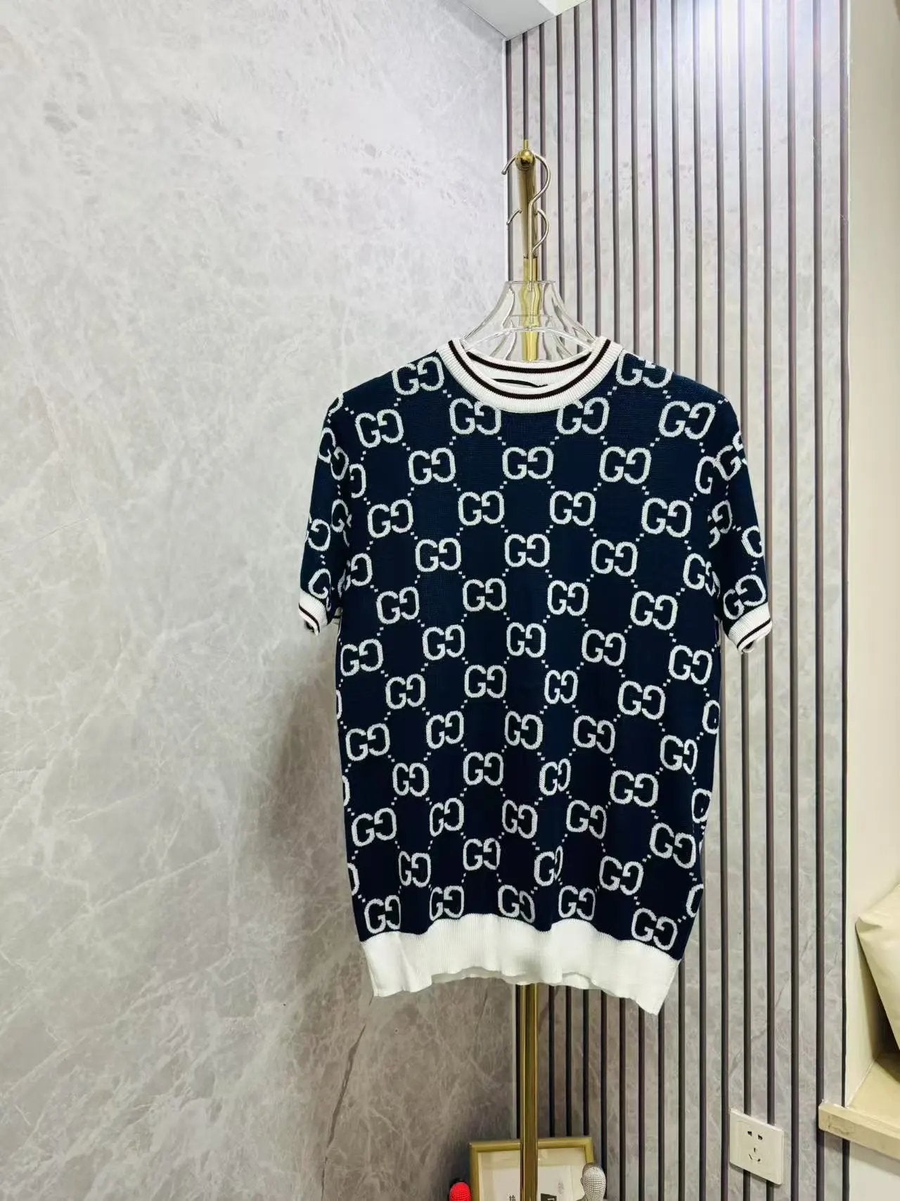 Gucci T-shirt Full Body Double G Knitting logo round Neck Short Sleeve25ss New Pure Cotton Unisex Style T Casual T-Shirt Base Layer Shirt OS Loose Fit Half Sleeve Top Plus Size