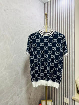 Gucci T-shirt Full Body Double G Knitting logo round Neck Short Sleeve25ss New Pure Cotton Unisex Style T Casual T-Shirt Base Layer Shirt OS Loose Fit Half Sleeve Top Plus Size