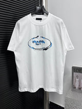 PRADA T-shirt Chest Letter Embroidery logo round Neck Short Sleeve25ss New pure cotton T Unisex T-Shirt OS Drop Shoulder Loose Fit Base Shirt Top T-Shirt Short Sleeve