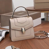 BVLGARI Bag Top version SerpentiForever Milk Tea Handbag Cowhide Bag Decorated with a Snake's Head File Holder Chain Bag Portable Shoulder Messenger Bag Women's Bag