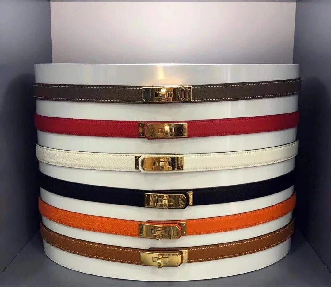 Hermes Belt Top version New Full Set Belt Women's First Layer Cowhide Leather Casual All-Matching Fashion Belt Kelly Women's Thin Belt