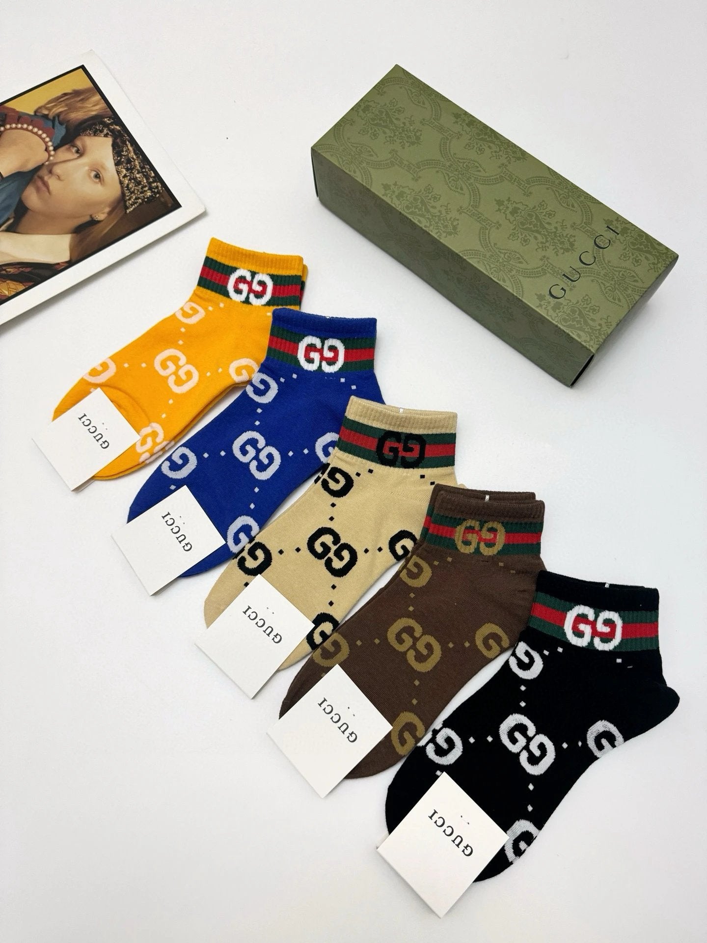 Gucci Sock 【a Box5Double】Classic Letters logo Breathable Fashion25ss New Short Tube Cotton Socks Spring Summer Autumn Sports Casual Versatile Business Thin Deodorant Sweat-Absorbing