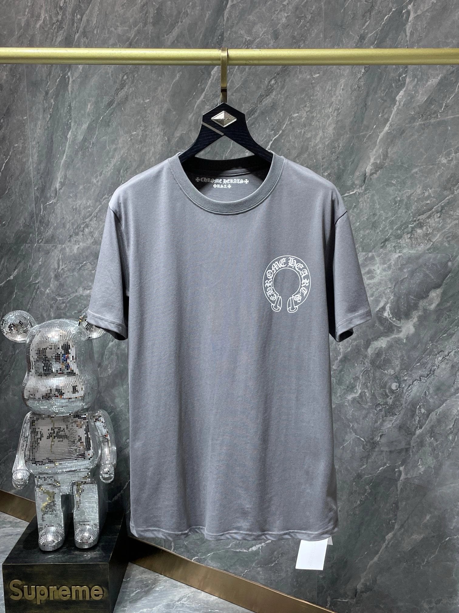 Chrome Hearts T-shirt Top Version Gray Horseshoe Print Men's and Women's Same Style Short Sleeve T Summer Fashion T-shirt