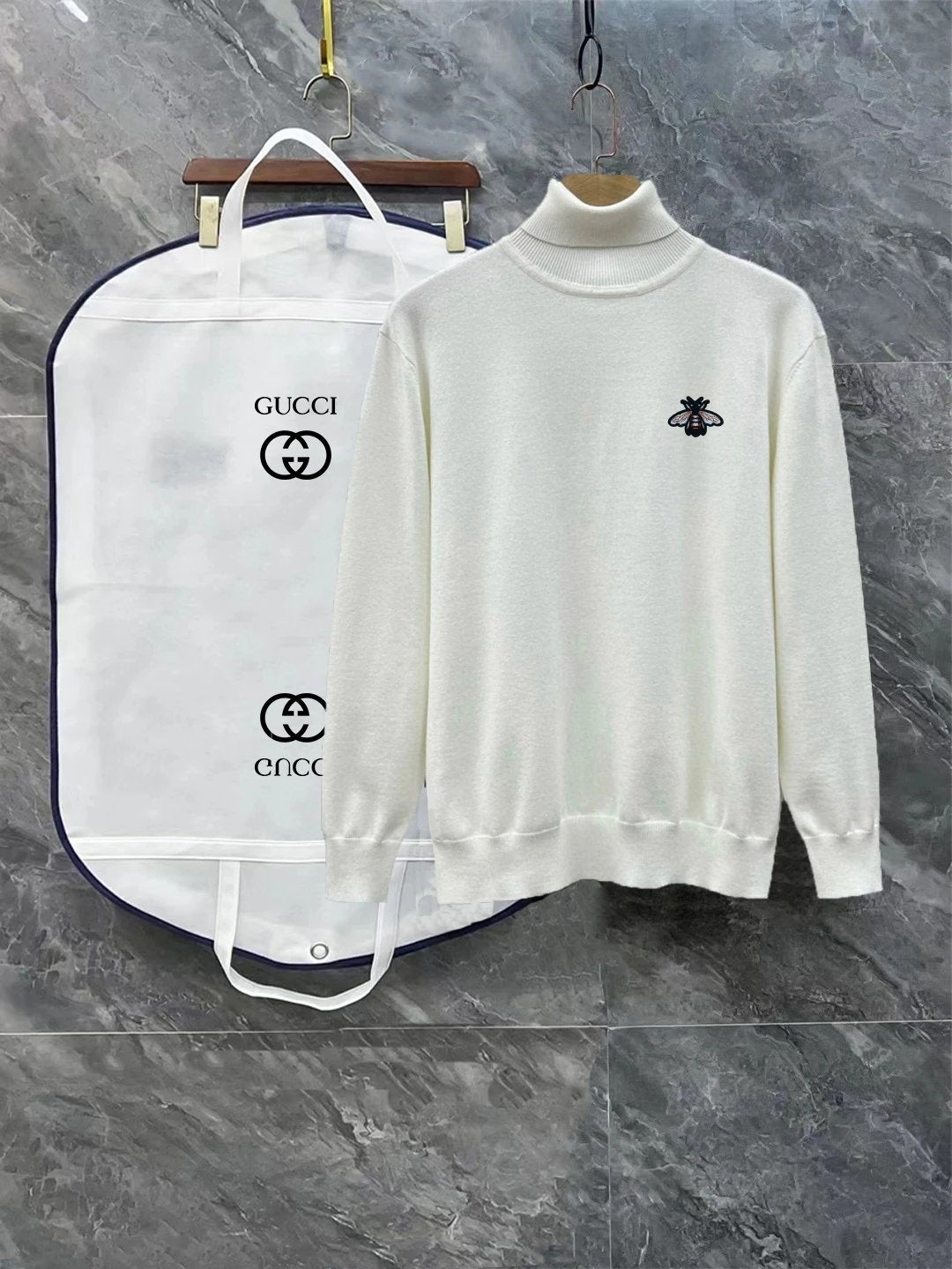 Gucci Sweater Little Bee logo Turtleneck Sweater Coat Unisex Outerwear Long Sleeve Soft Lazy Style OS Loose fit