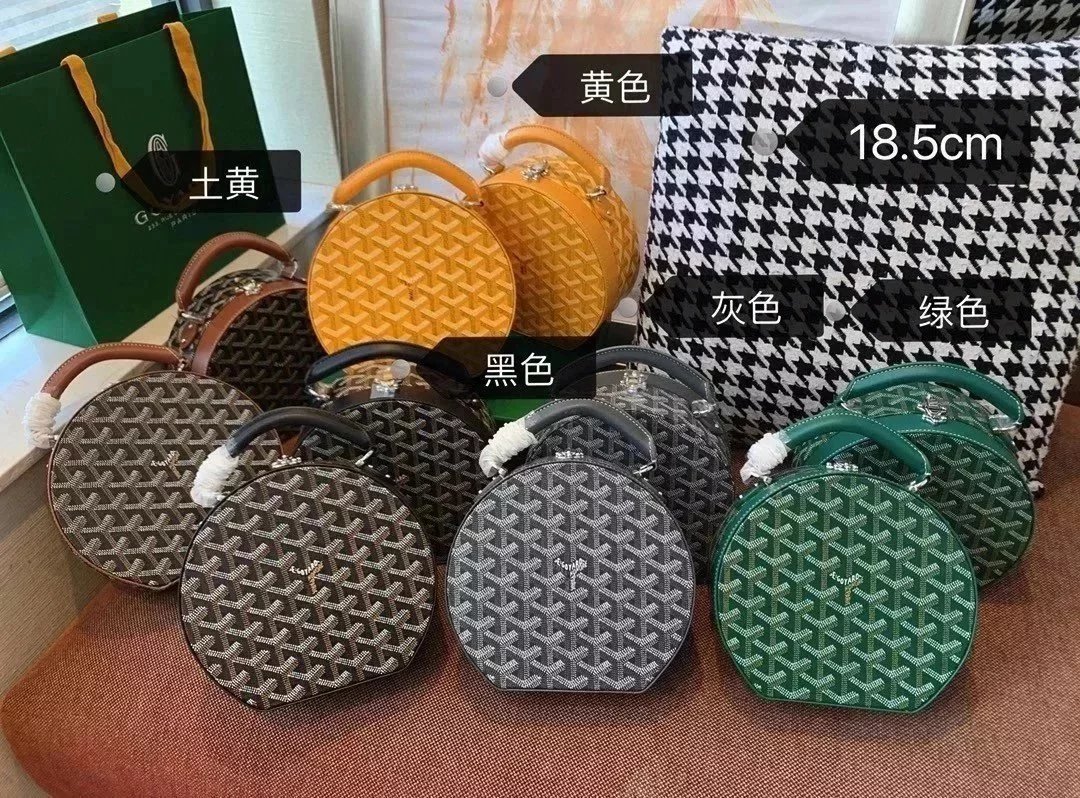 Goyard Bag Top version [Original Leather]Home Classic Alto Handbag round Box Bag Hat Box Bag Presbyopic round Pie Bag Men's and Women's Same Style One Shoulder Bag Messenger Bag Couple Women's Bag