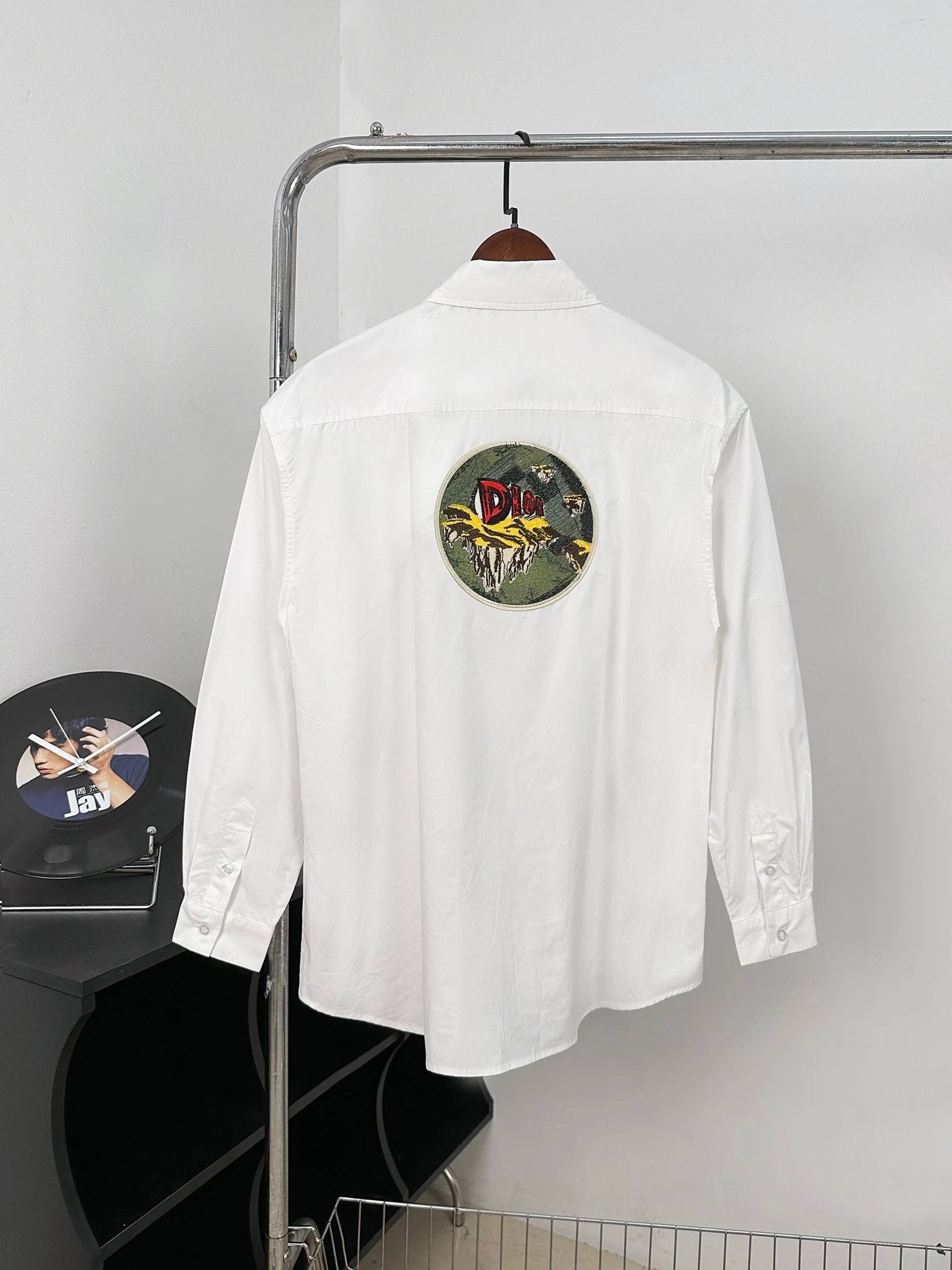 Dior Shirt Embroidered Patch Long Sleeve Shirt Global Starry Sky Embroidered Shirt Casual Loose All-Matching Cardigan Inner Wear Men and Women Same Style os Version24ss Autumn and Winter New Products