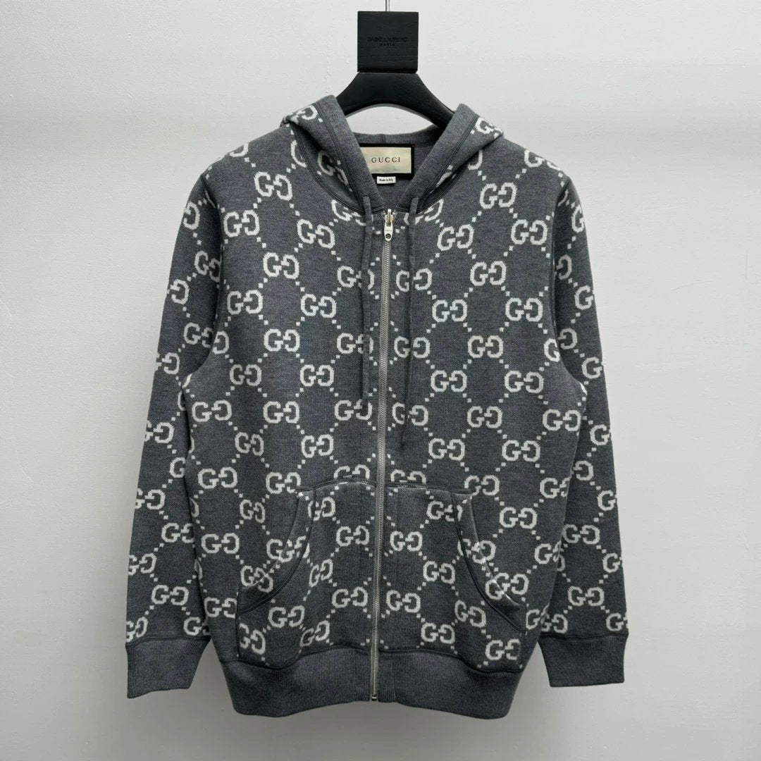 Gucci Hoodie Reversible Floral Print Hooded Zip-Up Cardigan Casual Loose Sweatshirt Jacket for Men and Women os Version24ss Autumn and Winter New Products