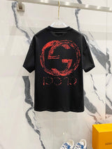 Gucci T-shirt Classic Pair G Large Letters LOGO Graffiti Print Crew Neck Short Sleeve Pure Cotton T Unisex T-Shirt OS Loose Fit Base Shirt Summer Casual Simple T-Shirt