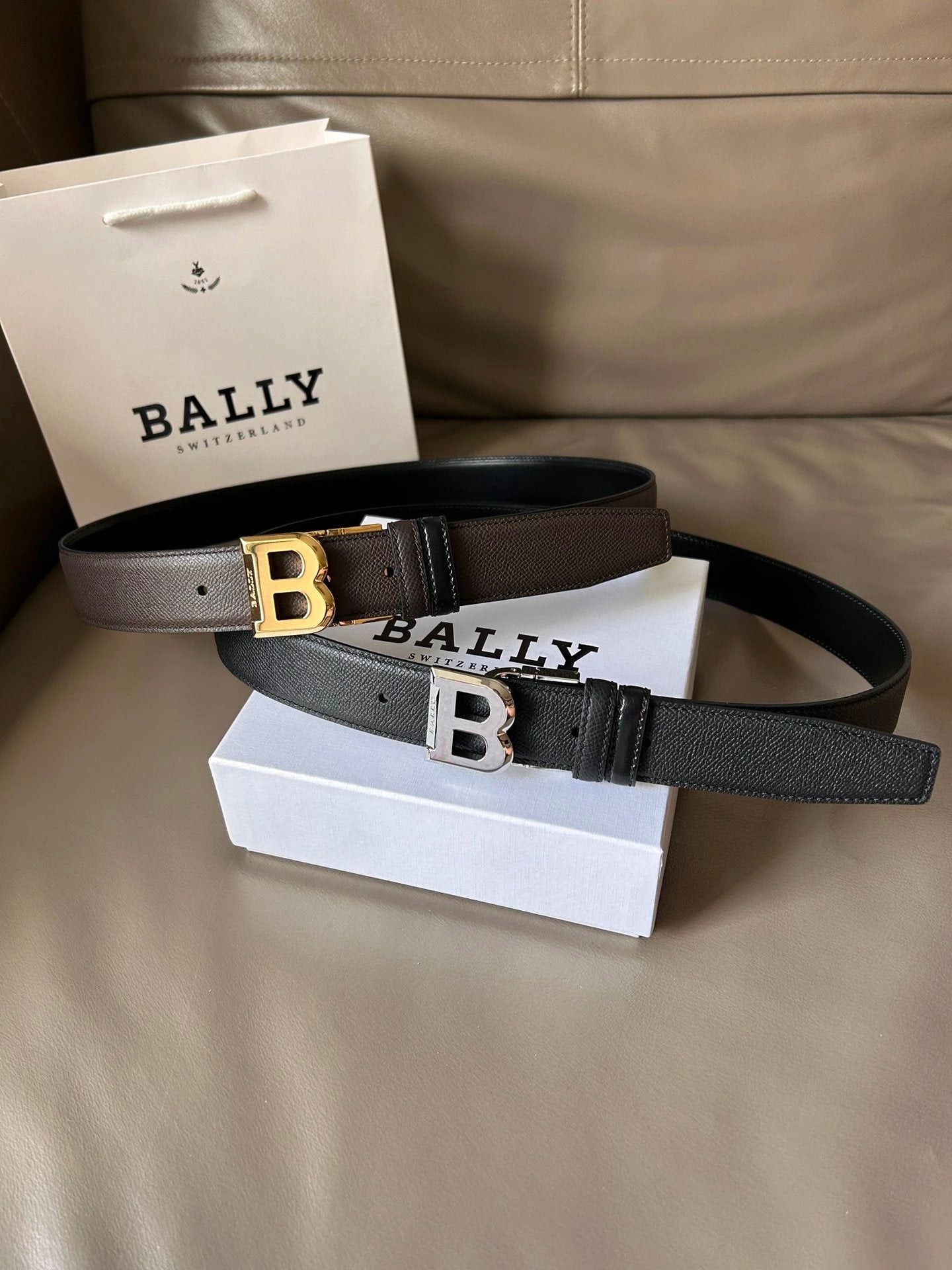 Bally Belt Top version Original Single Belt Counter New Men's Double-Sided Casual Business Belt Wide3.4cm Double-Sided Head Layer Cowhide Belt First Layer Cow Leather Belt Men and Women Business Casual Belt Belt Men's Leather Belt