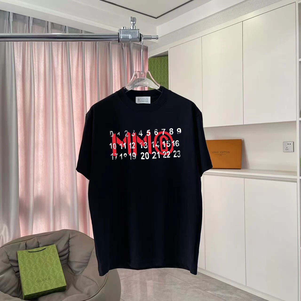 Maison Margiela T-shirt Chest Letter and Number Print logo round Neck Short Sleeve25ss New Pure Cotton Unisex Style T T-shirt OS Loose Fit Base Shirt Half Sleeve T-Shirt Top Half Sleeve