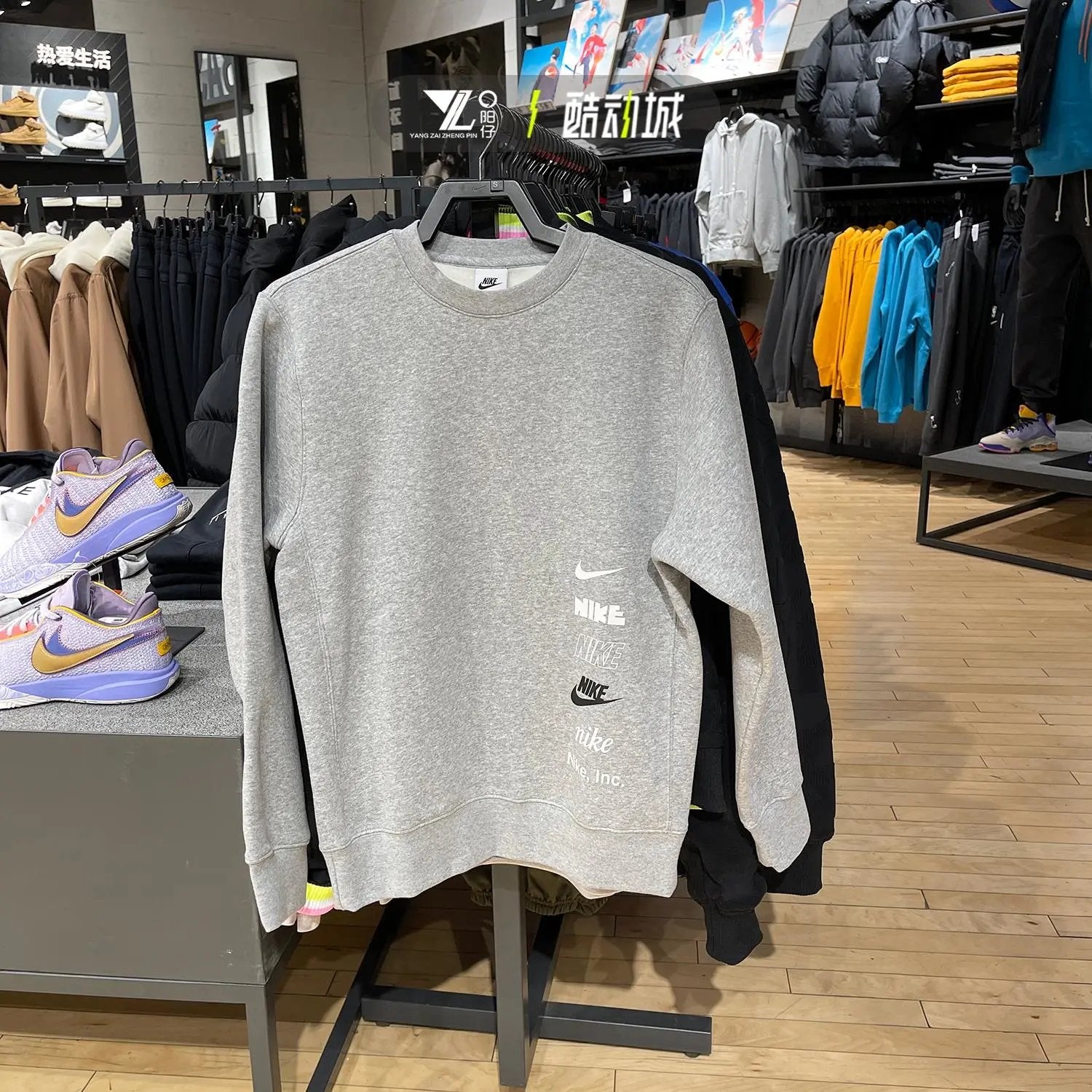 Nike Men's Crew Neck Pullover Autumn and Winter Fleece-lined String Label Sports Leisure Warm Sweater DX0782-010