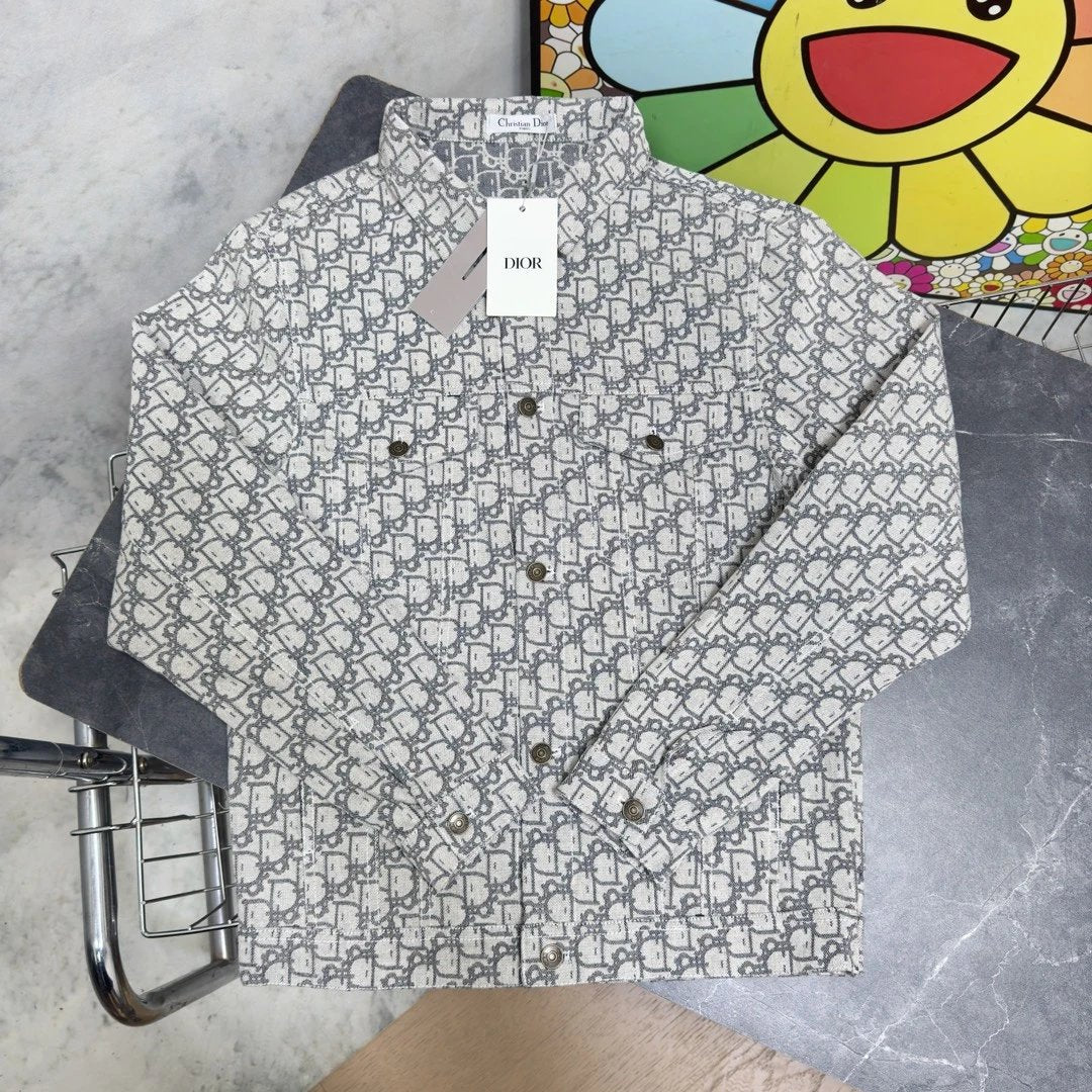 Dior Jackets Classic Dark Pattern Full Print Casual Denim Jacket Unisex Cardigan24ss Autumn and Winter New Products