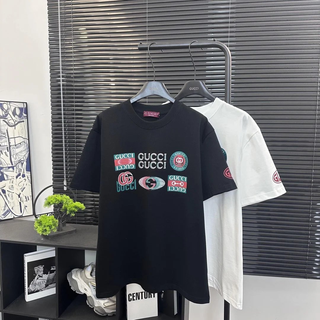 Gucci T-shirt Multi-Patch Letter Print logo round Neck Short Sleeve25ss New pure cotton T Unisex T-Shirt OS Loose Fit Base Shirt Top Half Sleeve T-Shirt