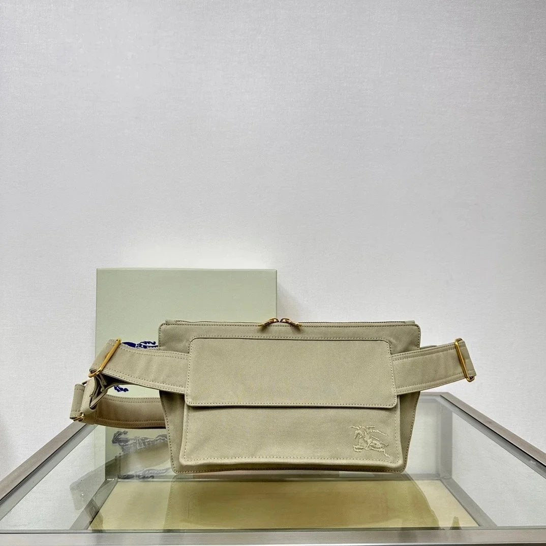 Burberry Women's Bag Top version 【Super Original Leather】The Latest Windbreaker Waist Bag Is Made of Cotton Blended Fabric and Refined from Italian Workshop. Inspired by Iconic Trench Wind Jacket Series New Men's Bag Chest Bag Waist Bag Shoulder Bag
