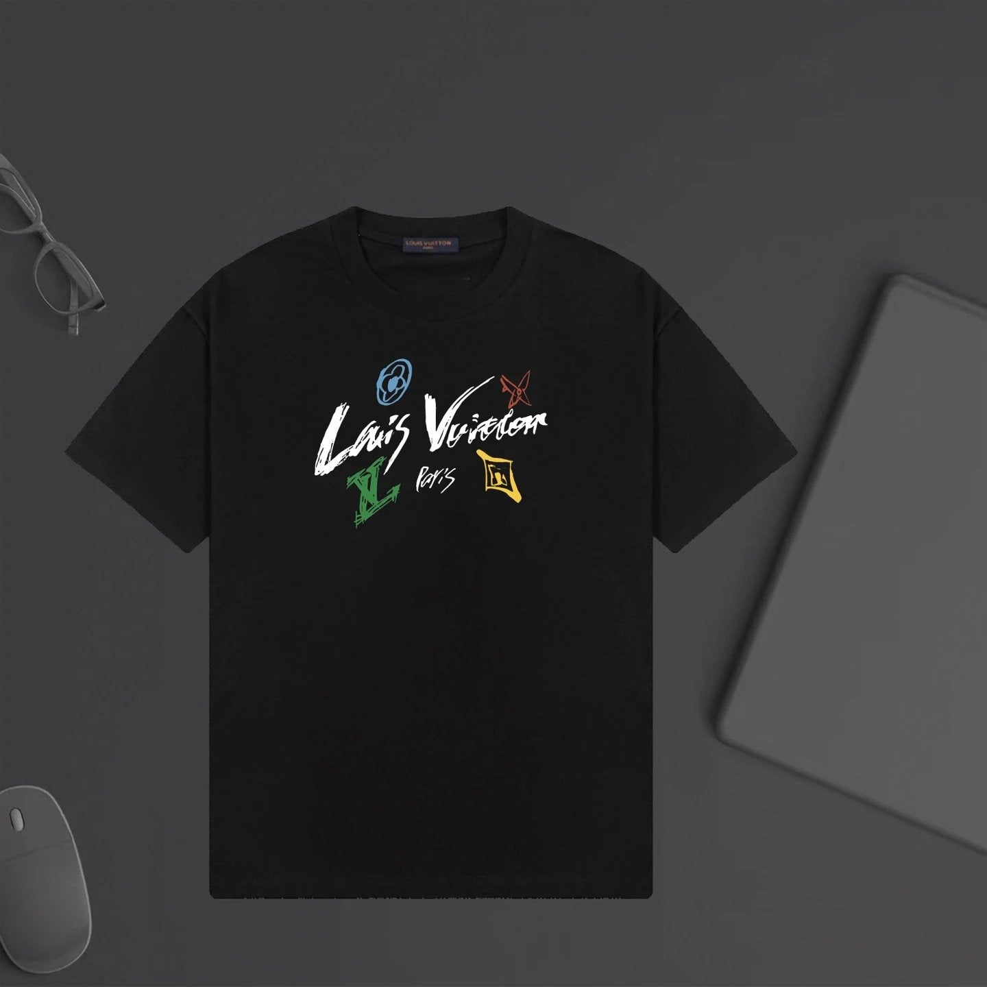 Louis Vuitton LV T-shirt Chest Patchwork Letter Print logo round Neck Short Sleeve25ss New Pure Cotton Unisex Style T Casual T-Shirt Base Layer Shirt OS Loose Fit Half Sleeve Top Plus Size