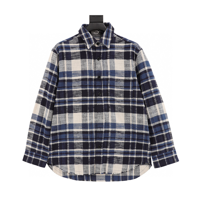 Celine Shirt Fringed Hem Flannel Plaid Shirt for Men and Women