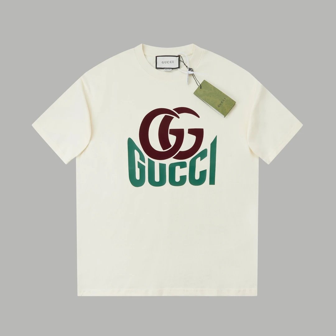 Gucci T-shirt Red and Green Double G Wow Glue Thick Board logo round Neck Short Sleeve25ss New Pure Cotton Unisex Style T T-shirt OS Loose Fit Base Shirt Top Half Sleeve T-Shirt