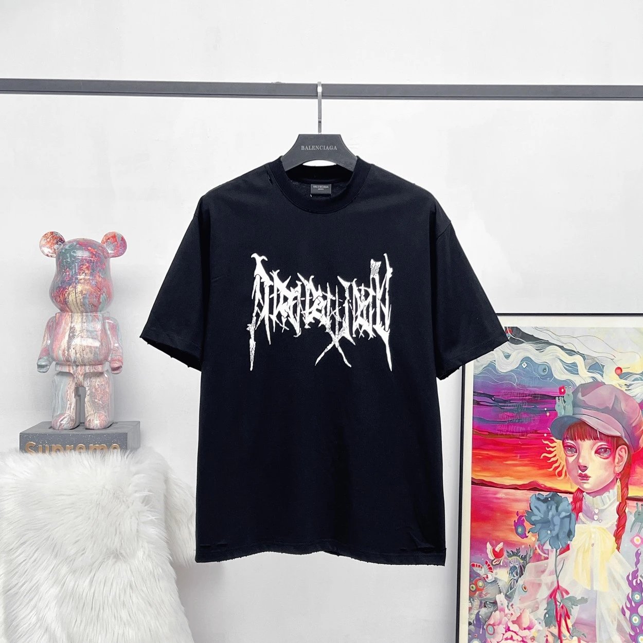 Balenciaga T-shirt Gothic LOGO Vintage Logo Crew Neck Short Sleeve25ss New pure cotton T Unisex T-Shirt OS Loose Fit Base Shirt Top T-Shirt Short Sleeve