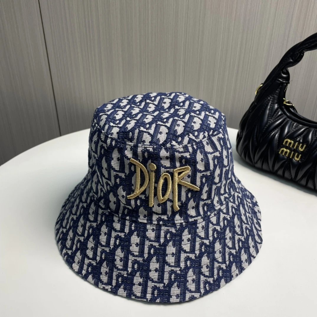 Dior Hat Reversible Embroidery logo Fisherman Hat Casual Sun Protection Plain Face Covering Sunshade Outdoor UV Protection Versatile Flat Top Bucket Hat