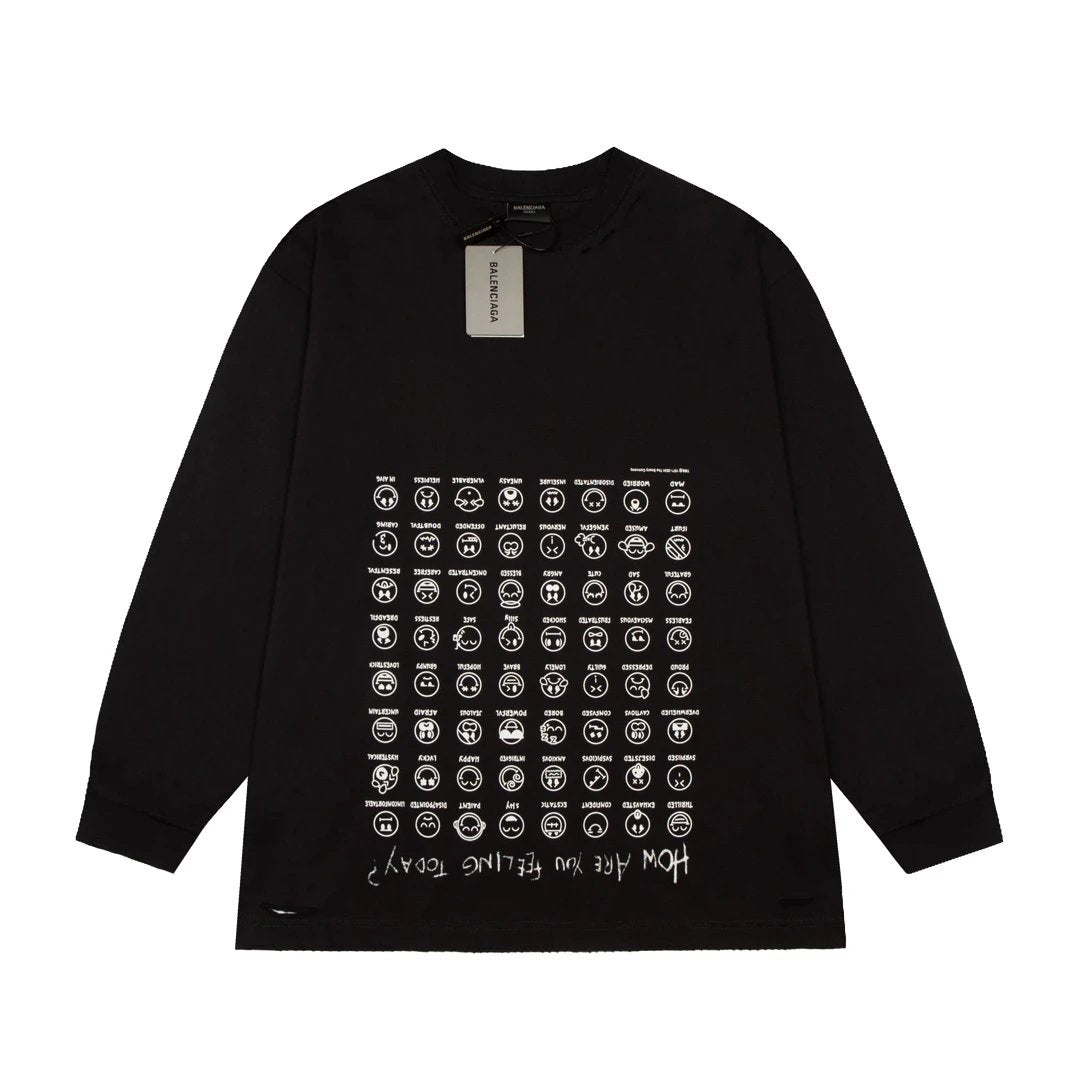 Balenciaga Hoodie HowAreYouFeelingToday Series Crew Neck Sweatshirt Long Sleeve Base Shirt Jacket Top Fashion Unisex Sports Casual OS Loose Fit Versatile New Autumn Winter Collection