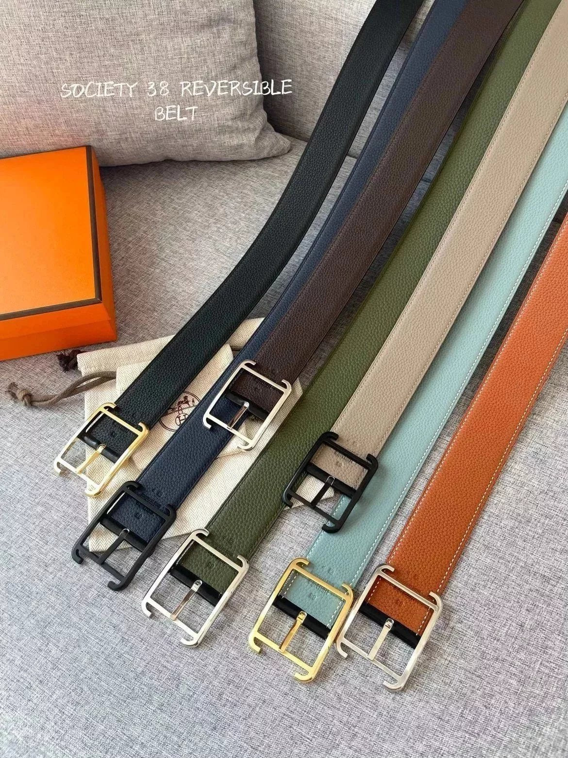 Hermes Belt Top version New Men's Lady's Pants Belt3.8cm Import togo Leather Double-Sided Lychee Pattern Pin Buckle Double-Sided Belt Stainless Steel Hardware Belt togo Leather belt H Belt Loop Business