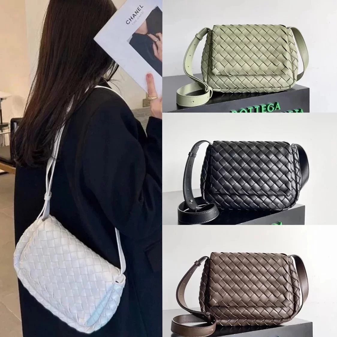 Bottega Veneta Women's Bag Top version 2023Early Autumn New Product COBBLE Flap Bag Woven Bag Shoulder Messenger Bag Women's Bag Fashion Casual All-Match Commuter Bag OL General-Purpose Imported Lambskin