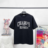 Balenciaga T-shirt CHAMPS Fuzzy Letter Color Block Print logo round Neck Short Sleeve25ss New pure cotton T Unisex T-Shirt OS Loose Fit Base Shirt Top T-Shirt Short Sleeve