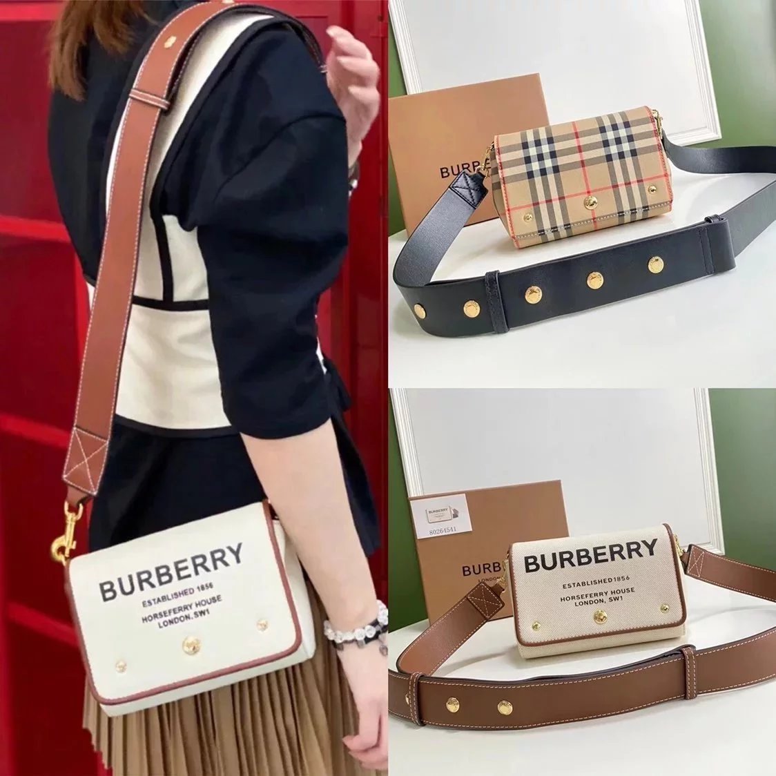 Burberry Women's Bag Top version 【Xiaowen Leather Goods】2022New Women's Bag Crossbody Bag Shoulder Bag vintage Plaid Men's and Women's Handbags TB Messenger Bag Camera Bar