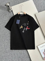 Louis Vuitton LV T-shirt Chest Scissors Pattern Embroidery logo round Neck Short Sleeve25ss New pure cotton T Unisex T-Shirt OS Drop Shoulder Loose Fit Base Shirt Top T-Shirt Short Sleeve