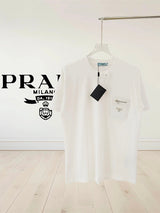 PRADA T-shirt Chest Patchwork Zipper Pocket Crew Neck Short Sleeve25ss New Pure Cotton Unisex Style T Casual T-Shirt Base Layer Shirt OS Loose design