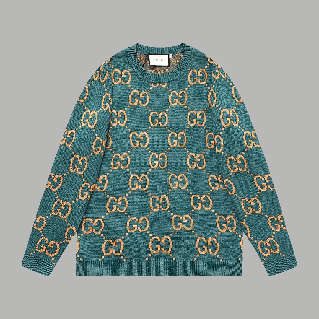 Gucci Sweater Full Print Jacquard Wool Sweater Unisex Full logo round Neck