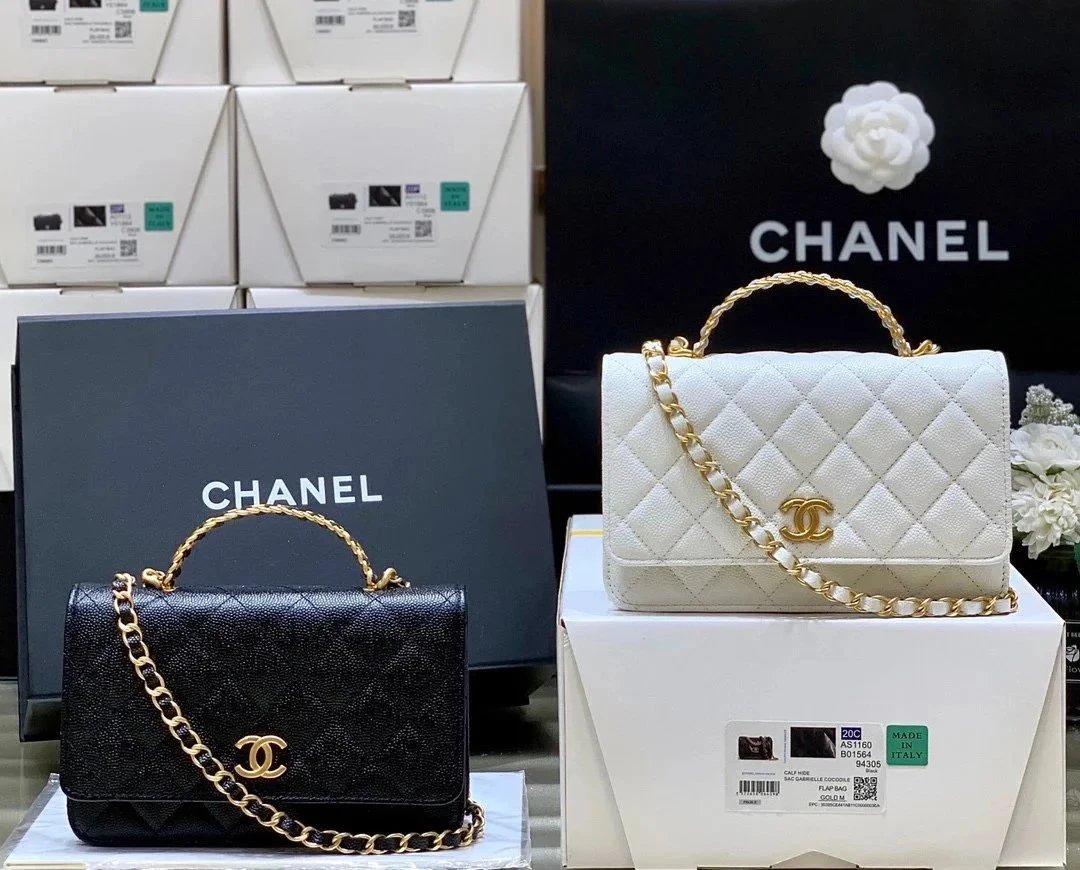 Chanel Women's Bag Top version 【Original Leather】New22ss Spring and Summer New Stewardess Bag Letter Handle woc Hollow Letter Cowhide Ball Pattern Handle Bag Shoulder Messenger Bag Chain Bag Women's Bag WOC#AP2804Sesame Grain Litchi Grain