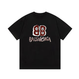 Balenciaga T-shirt Double B Doodle Letter Print Logo Logo Crew Neck Short Sleeve25ss New Pure Cotton Unisex Style T T-shirt OS Loose Fit Base Shirt Top Half Sleeve T-Shirt