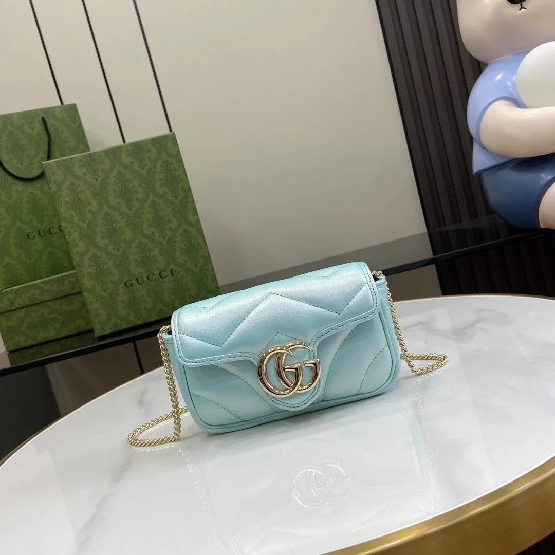 Gucci Women's Bag Top version 【High Version Original Leather】2024Early Spring New marmont Mermaid Laser Magic Color Ma Meng Bao's Home Mermaid Magic Color Pearl Color Love Chain Bag Ma Meng Fang Fat Bag443497