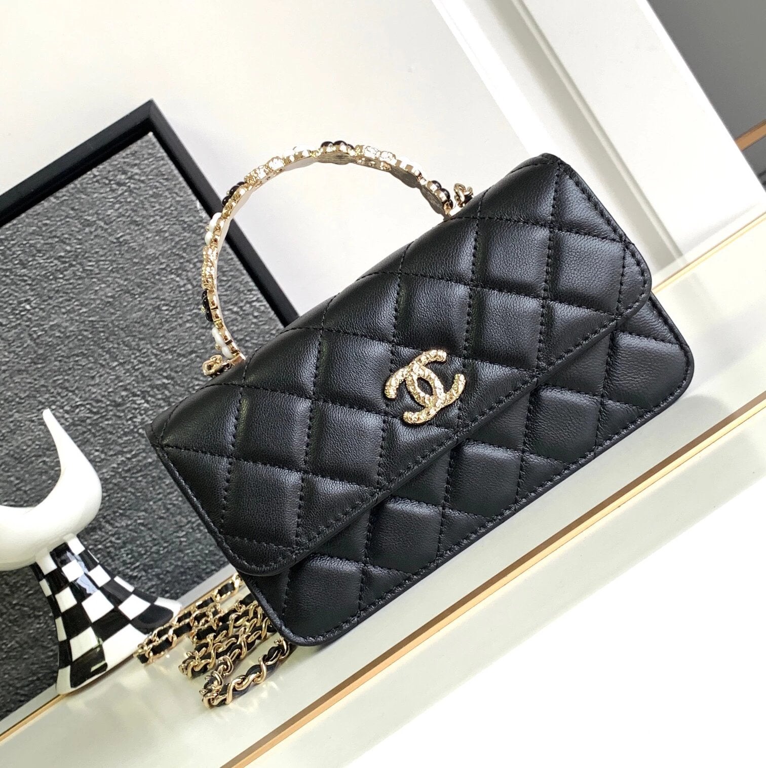 Chanel Women's Bag Top version 【Super Original Leather】chanel23K High-Grade Handmade Workshop Small Flower Handle woc Flap Bag Camellia Handle CF Bag Camellia Portable Box Bag Cosmetic Bag