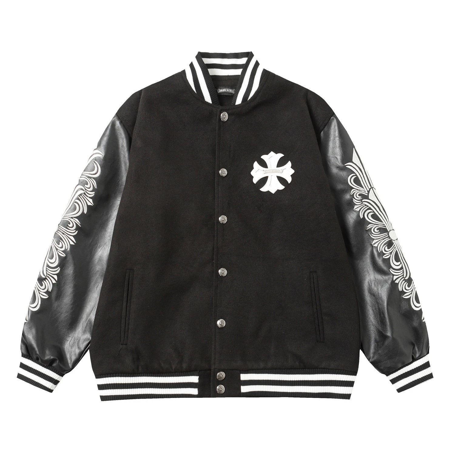 Chrome Hearts Jackets Patchwork Color Baseball Jacket Black and White Contrast Short Coat Towel Embroidery American Letter Unisex Street Style Padded Thickened Jacket