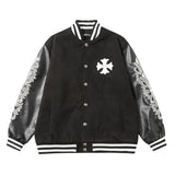Chrome Hearts Jackets Patchwork Color Baseball Jacket Black and White Contrast Short Coat Towel Embroidery American Letter Unisex Street Style Padded Thickened Jacket