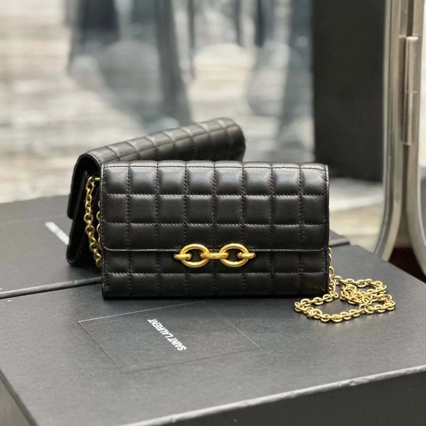 YSL Women's Bag Top version 【Genuine Goods Original Leather】2023New SLPLEMAILLON_Chain Bag Yang Shulin New Product woc Chain Envelope Bag Clutch Messenger Bag Lambskin Genuine Leather Bag Women's Bag738109