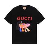 Gucci T-shirt Cartoon Cat Print on the Chest logo round Neck Short Sleeve25ss New pure cotton T Unisex T-Shirt OS Loose Fit Base Shirt Top Half Sleeve T-Shirt