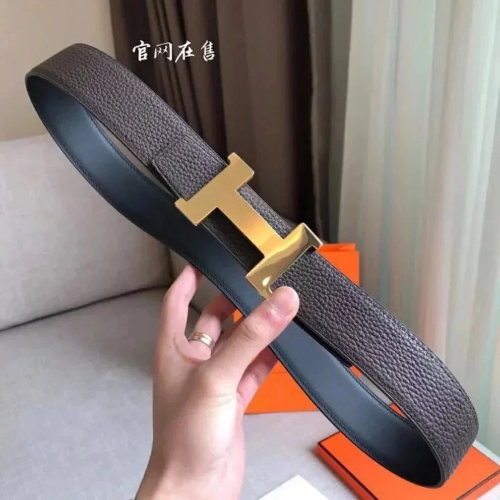 Hermes Belt Top version New High Quality Imported Calfskin Business Belt H Letter Buckle Casual Versatile Double-Sided Belt Pant Belt