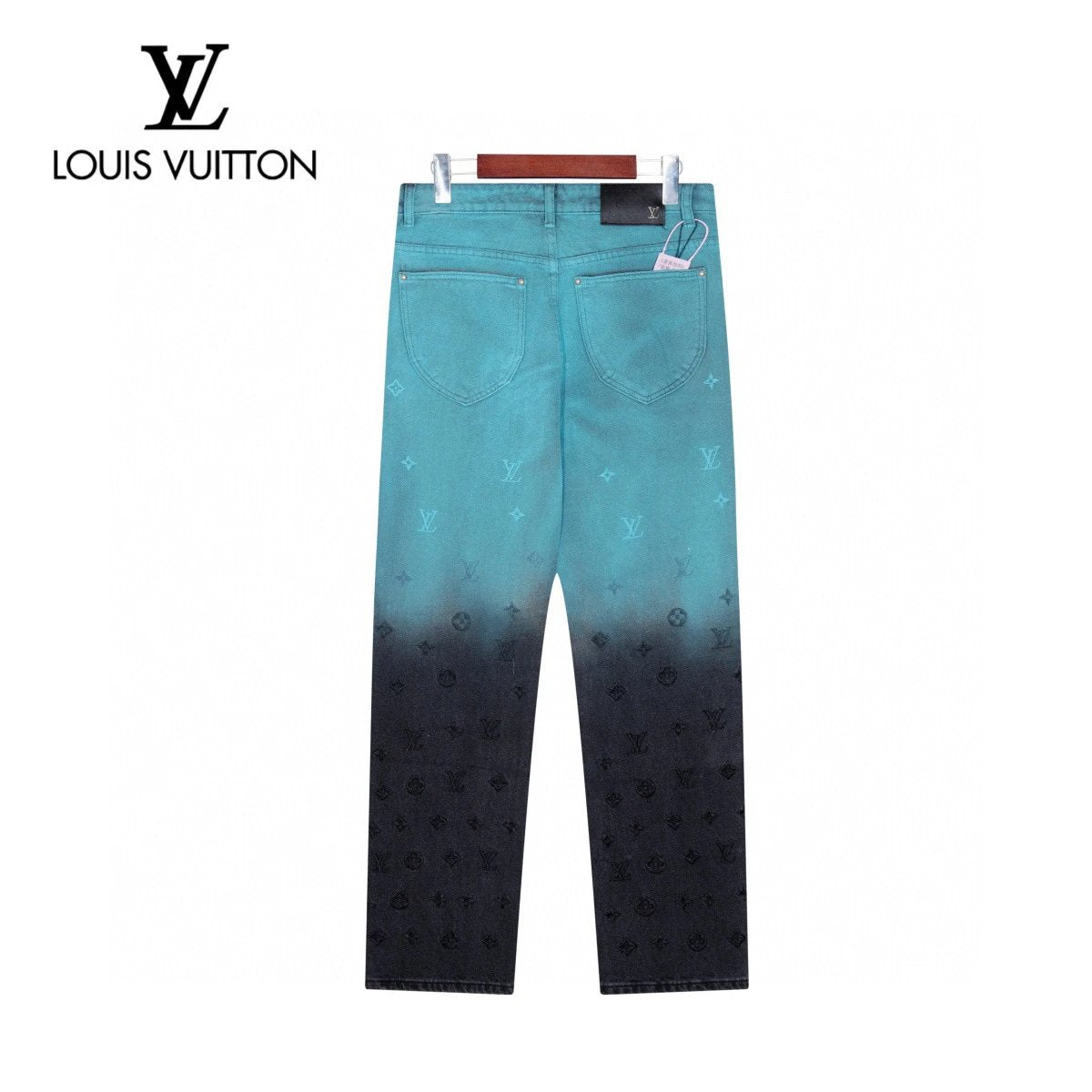 Louis Vuitton LV Jeans Blue and black color matching logo25ss Spring Summer New Straight Loose Jeans Unisex Slim Fit Long Pants