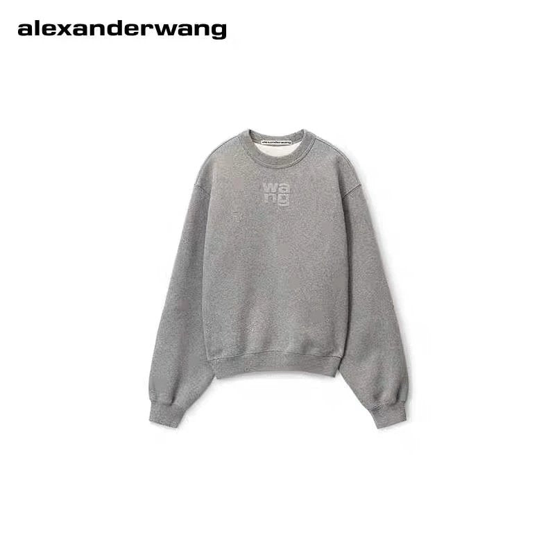 Alexander Wang Hoodie Top Version Women's Shiny Looped Fabric Sweatshirt Sweatshirt Crew Neck Long Sleeve